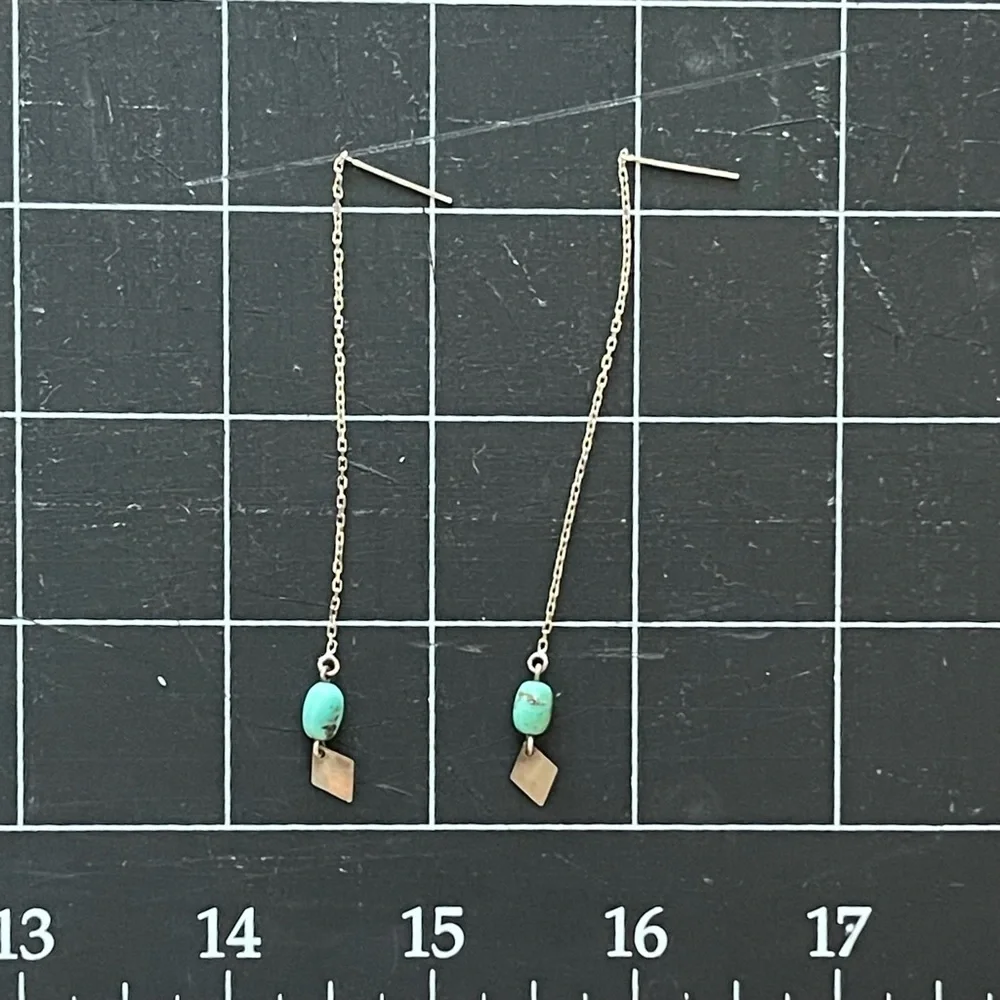 Sterling Silver and Turquoise Threader Earrings - Picture 7 of 7